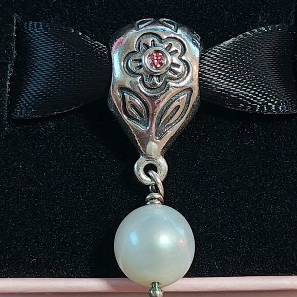 Authentic Pandora Retired Pink Flower Pearl Dangle Charm 790546P Sterling Silver - Picture 7 of 8